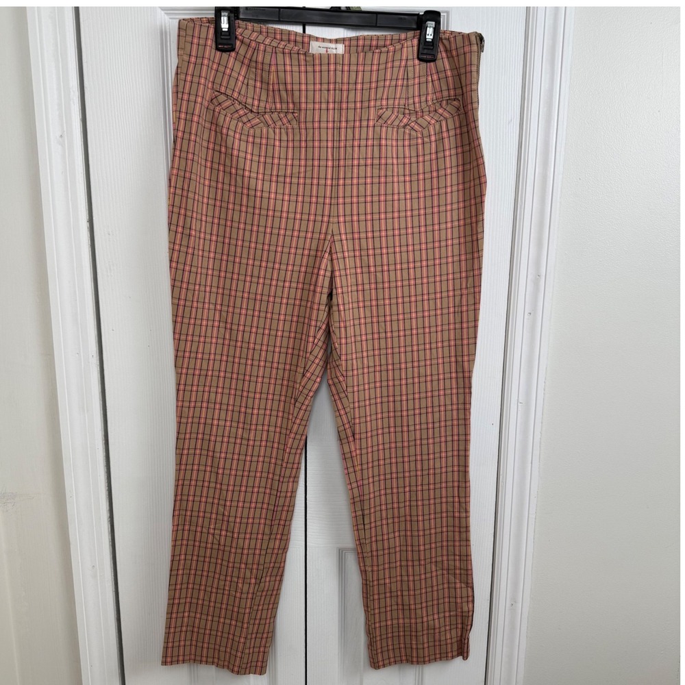 Anthropologie The Essential Slim‎ Plaid Cropped Pants Women's US 10 Pink Tan - Picture 6 of 13